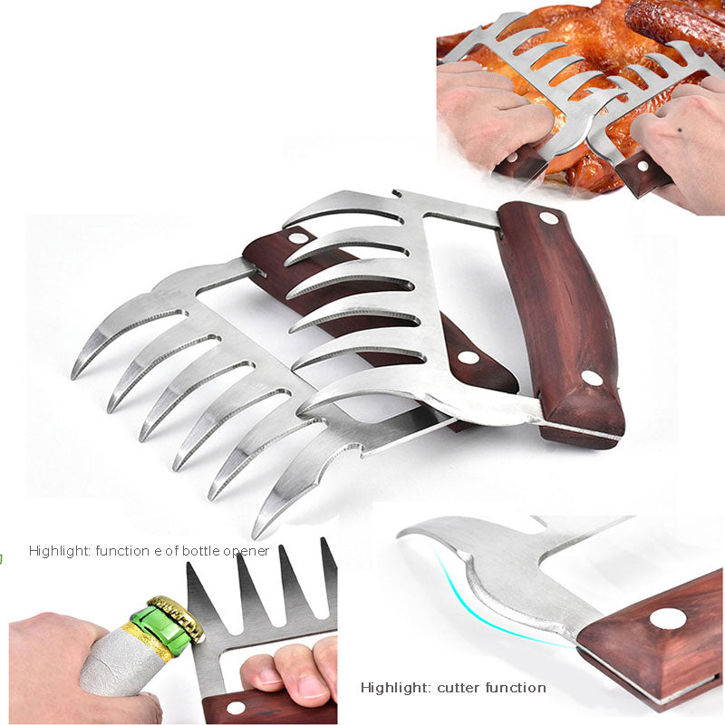 2 PCs/Set Bear Claws Wooden Handle Barbecue Fork Tongs Pull Meat Divided Meat Shred Pork Clamp Roasting Fork Black BBQ Tool