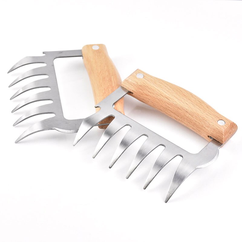 2 PCs/Set Bear Claws Wooden Handle Barbecue Fork Tongs Pull Meat Divided Meat Shred Pork Clamp Roasting Fork Black BBQ Tool