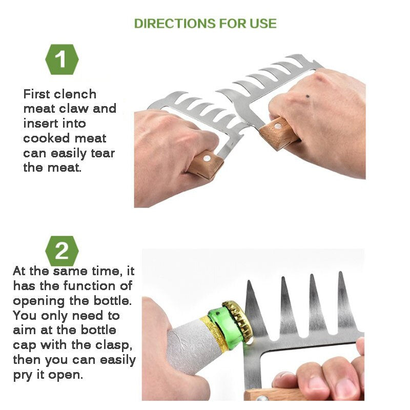 2 PCs/Set Bear Claws Wooden Handle Barbecue Fork Tongs Pull Meat Divided Meat Shred Pork Clamp Roasting Fork Black BBQ Tool