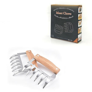 2 PCs/Set Bear Claws Wooden Handle Barbecue Fork Tongs Pull Meat Divided Meat Shred Pork Clamp Roasting Fork Black BBQ Tool