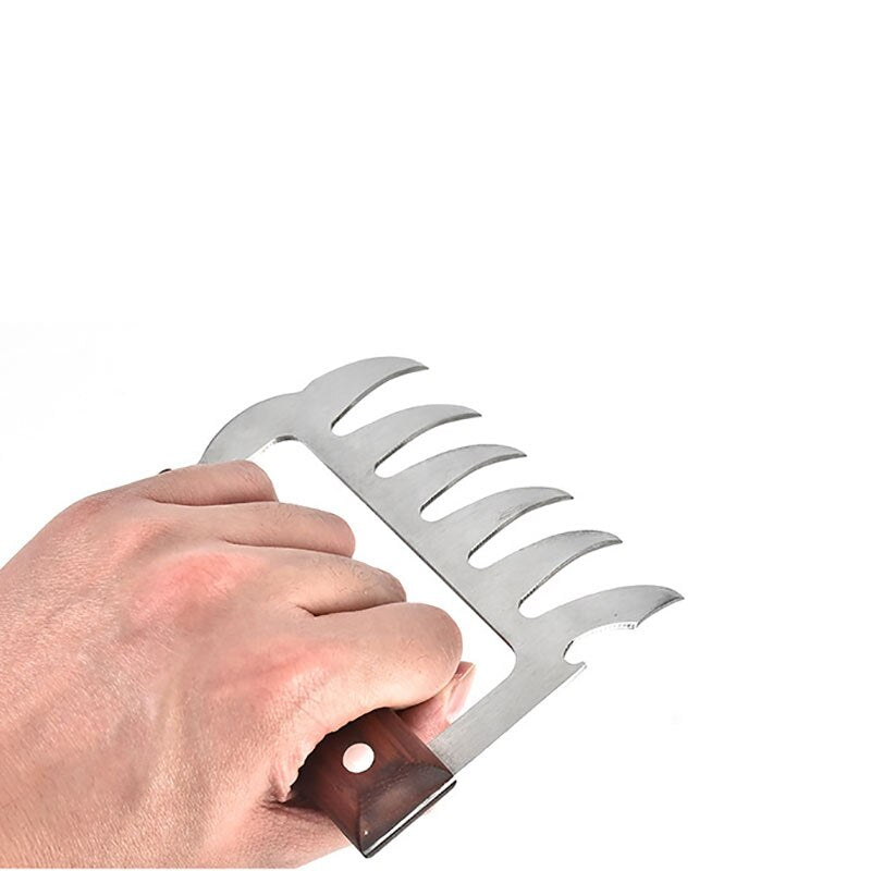 2 PCs/Set Bear Claws Wooden Handle Barbecue Fork Tongs Pull Meat Divided Meat Shred Pork Clamp Roasting Fork Black BBQ Tool