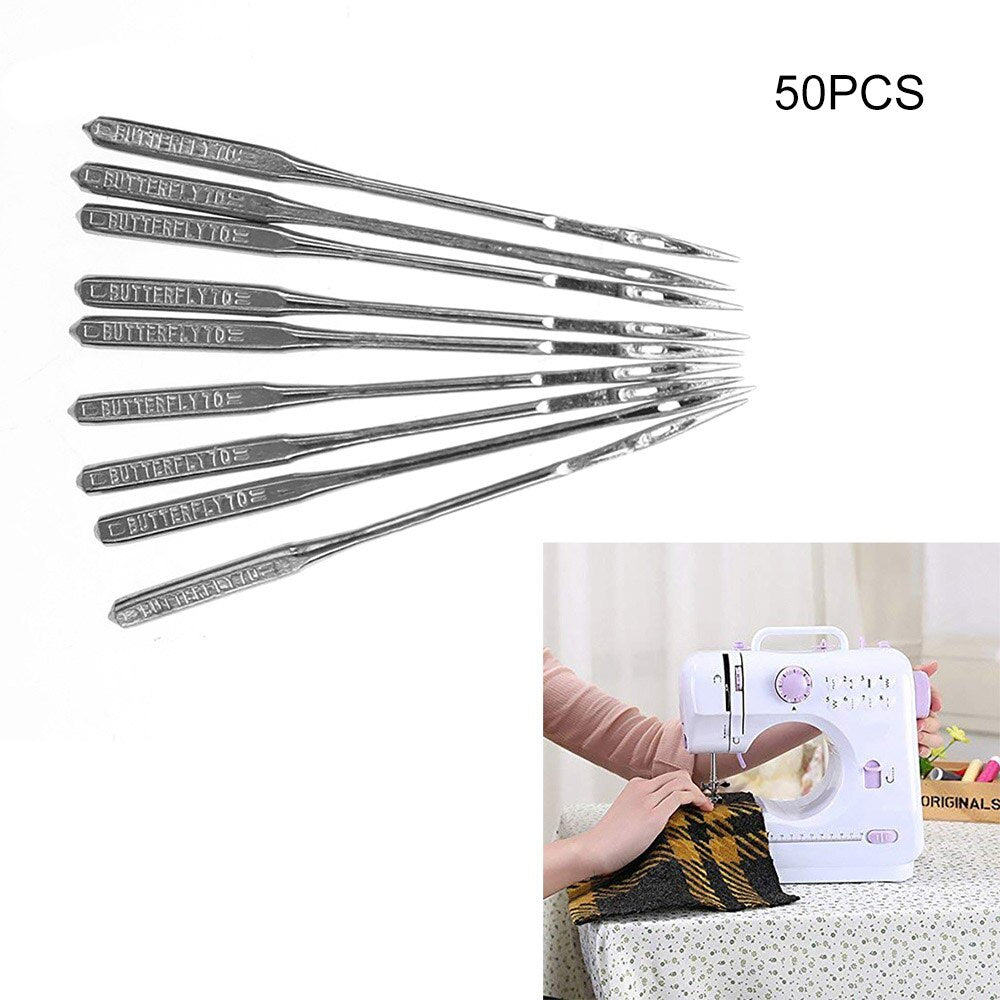 50pcs/Set Silver Sewing Machine Needles Overlock Sewing Machine Needles For Singer Janome Juki Also Fit Old Sewing Machine