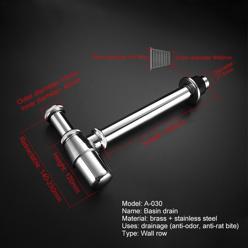 Basin Trap Round Sink Bottle P-Trap Waste Pipe Tube Adjustable Height Pop-Up Drain Stopper Kit Bathroom Sink Trap Waste Pipe