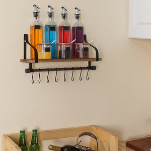 Floating Wall Shelf Mounted Rustic Wood for Bathroom Kitchen Decor Storage Removable Hooks and Towel Bar Floating Wall Shelf