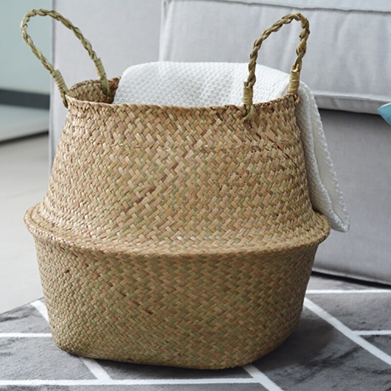 Foldable Seaweed Weaving basket Flower Pot Seagrass wicker Basket Flower Plant Pot Natural Home Decor Garden Accessories