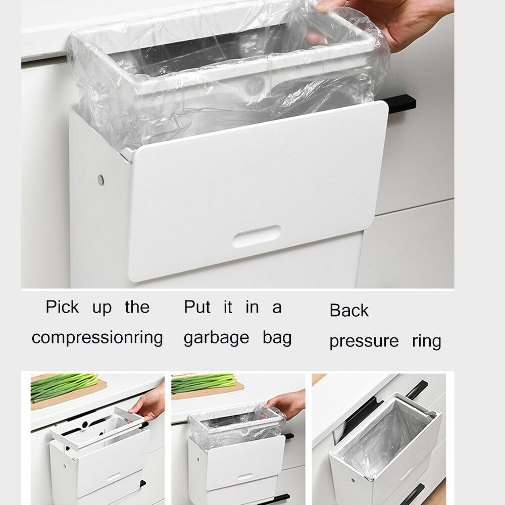 Garbage Bin with Sliding Lid Trash Can Cabinet Door Mounted Kitchen Garbage Can for Toilet Narrow Seam Home Storage Garbage Bin