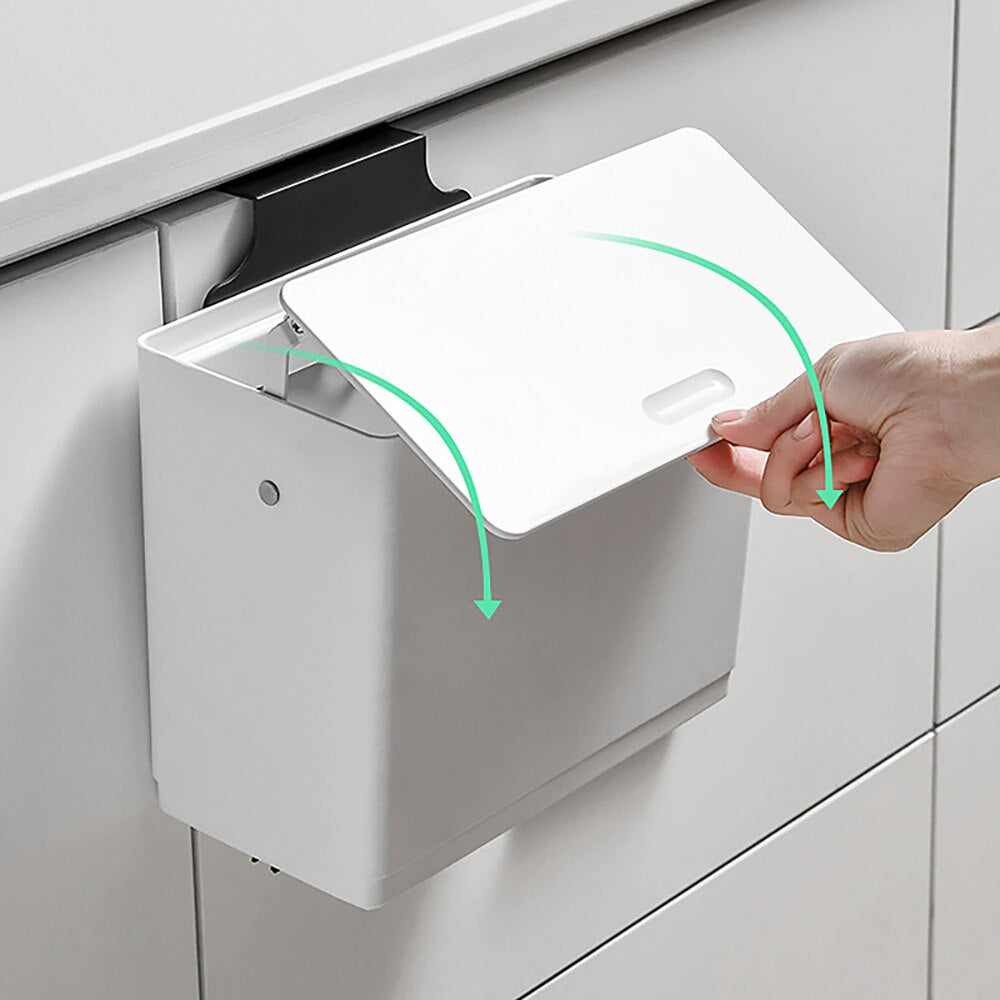 Garbage Bin with Sliding Lid Trash Can Cabinet Door Mounted Kitchen Garbage Can for Toilet Narrow Seam Home Storage Garbage Bin
