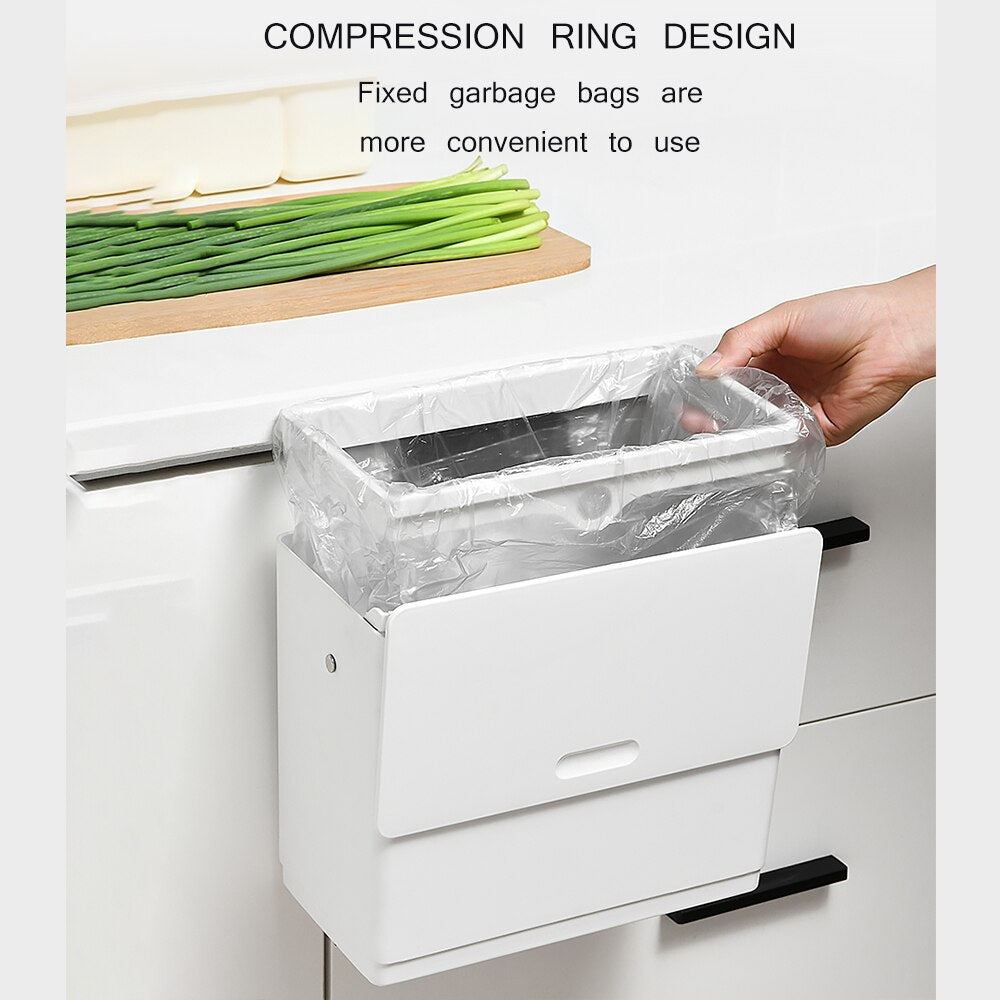 Garbage Bin with Sliding Lid Trash Can Cabinet Door Mounted Kitchen Garbage Can for Toilet Narrow Seam Home Storage Garbage Bin