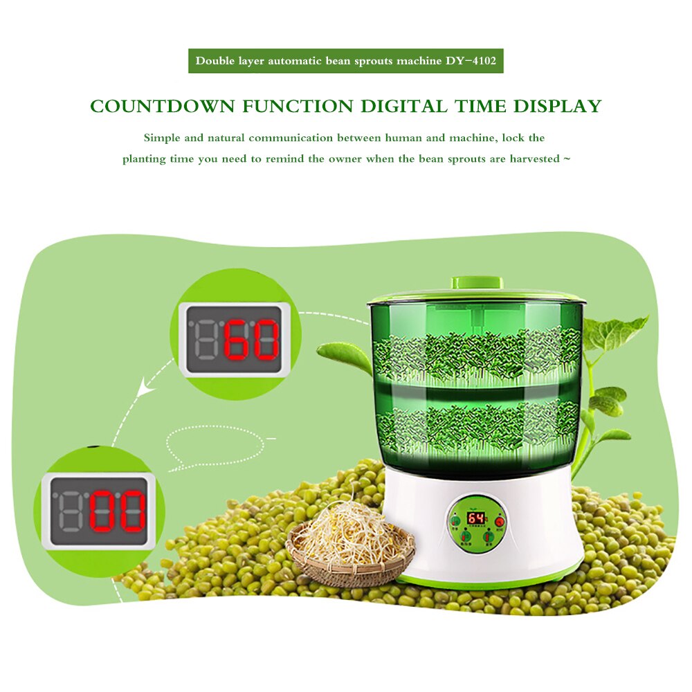 Intelligence Bean Sprouts Machine Germination Machine Double Layers Thermostat Green Seeds Automatic Sprouting Device Home Use