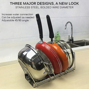Kitchen Organizer Pot Lid Rack Stainless Steel Spoon Holder Pot Lid Shelf Cooking Dish Rack Pan Cover Drying Stand pan rack