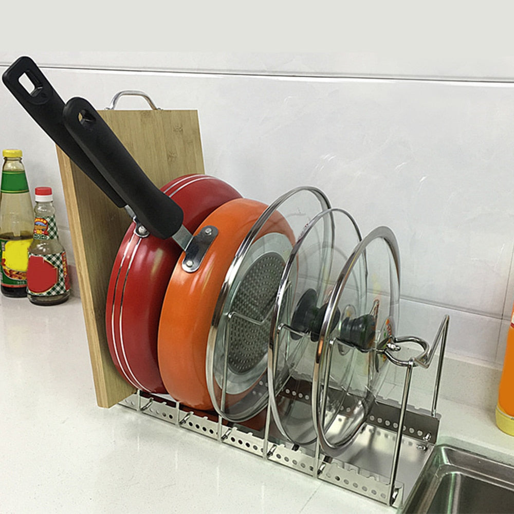 Kitchen Organizer Pot Lid Rack Stainless Steel Spoon Holder Pot Lid Shelf Cooking Dish Rack Pan Cover Drying Stand pan rack