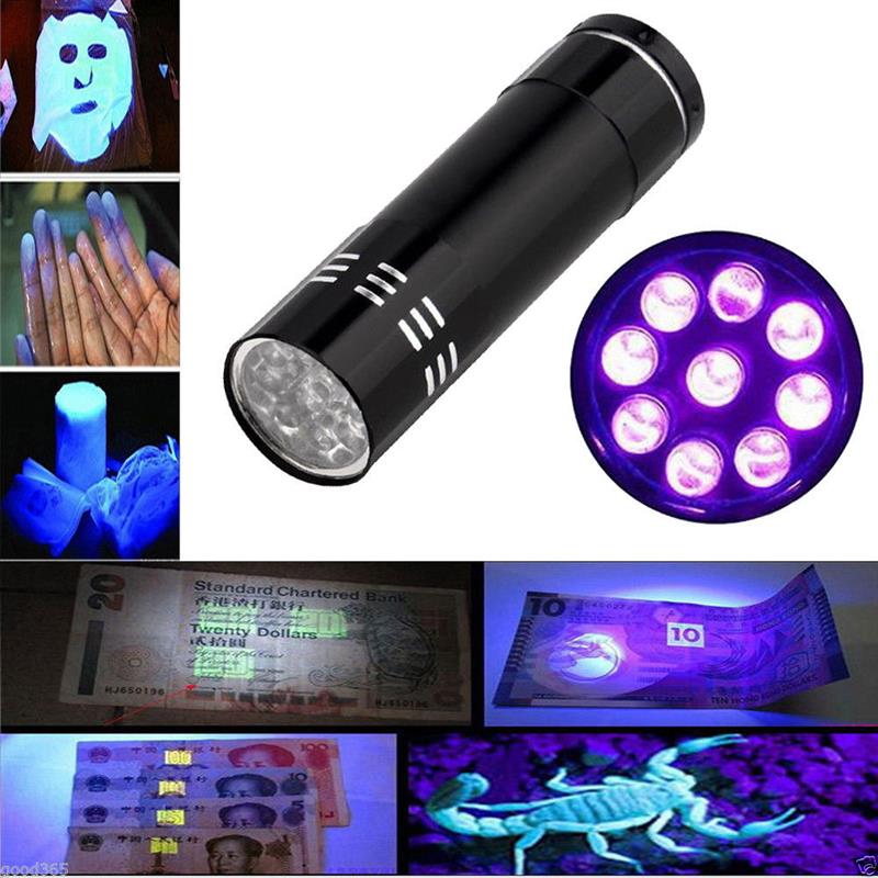 LED Ultraviolet Lamp Super Mini 9 LED Flashlight Black Flashlight Super Mini Aluminum UV Light Torch Lamp UV Night Flashlight
