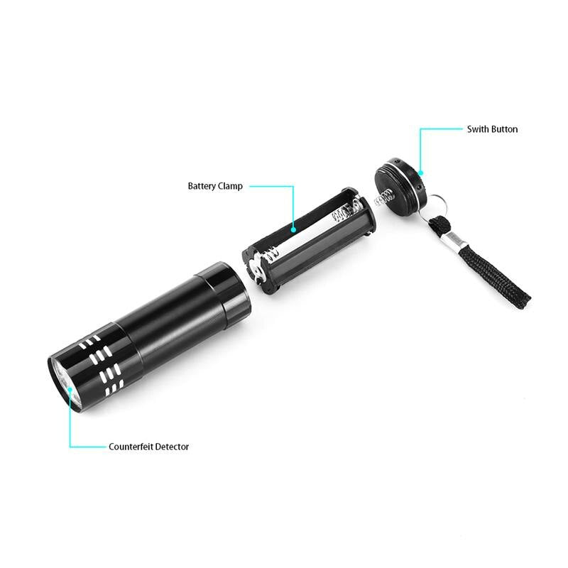LED Ultraviolet Lamp Super Mini 9 LED Flashlight Black Flashlight Super Mini Aluminum UV Light Torch Lamp UV Night Flashlight