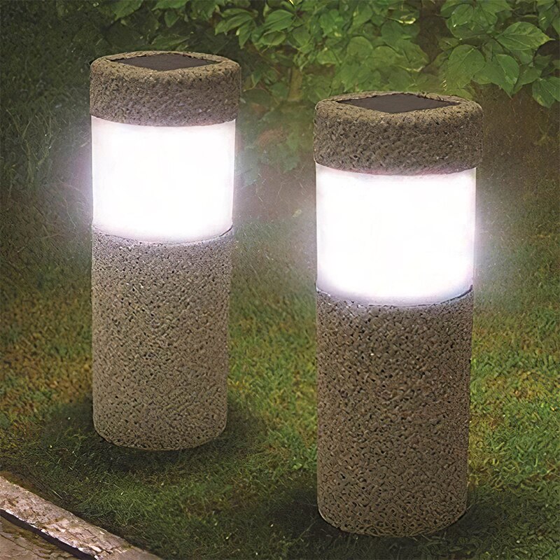 Outdoor Solar Power Stone Pillar White LED Light Landscape Pathway Light Solar Light For Garden Lawn Courtyard Decoration Lamp