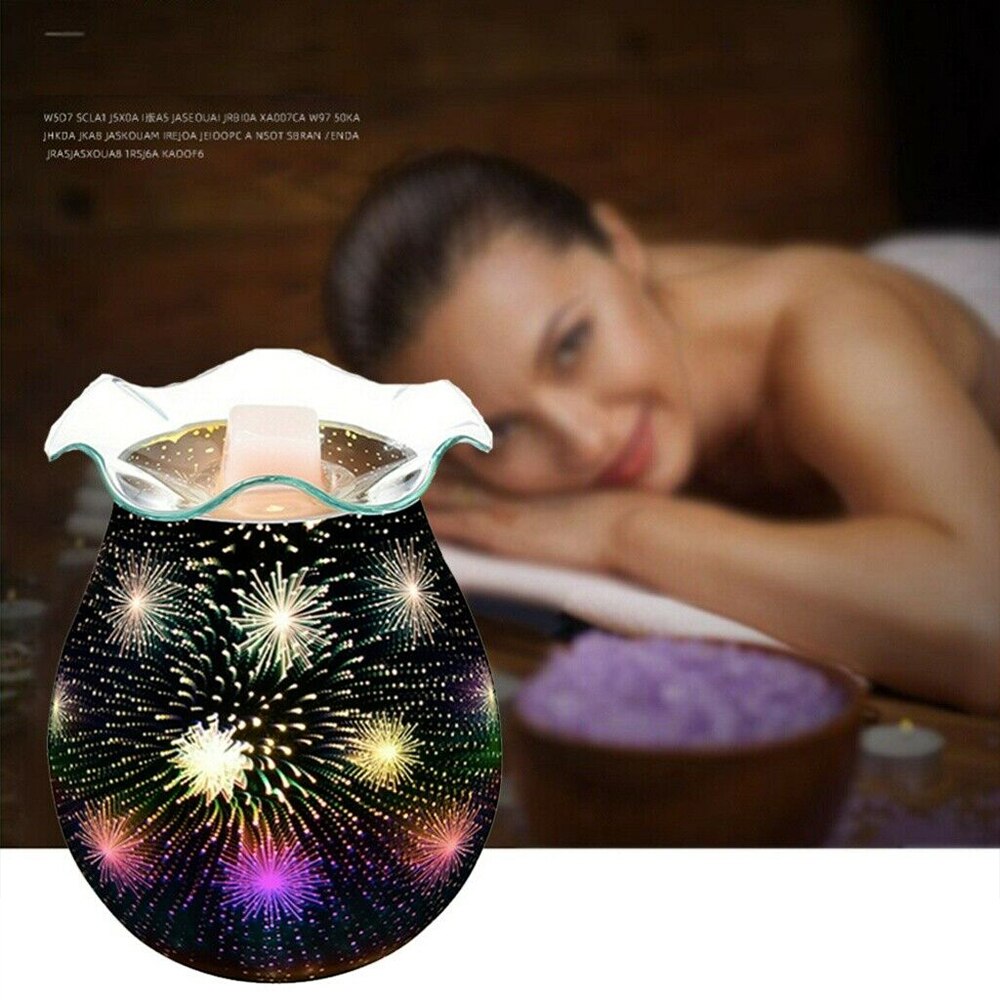 UK Plug 3D Glass Fireworks Electric Aroma Lamp Wax Melter Essential Oil Burner Aroma Night Light UK Plug Electric Aroma Lamp