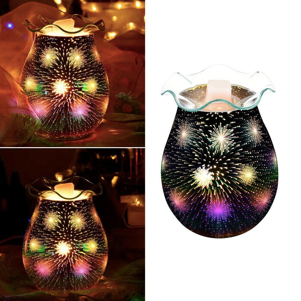 UK Plug 3D Glass Fireworks Electric Aroma Lamp Wax Melter Essential Oil Burner Aroma Night Light UK Plug Electric Aroma Lamp