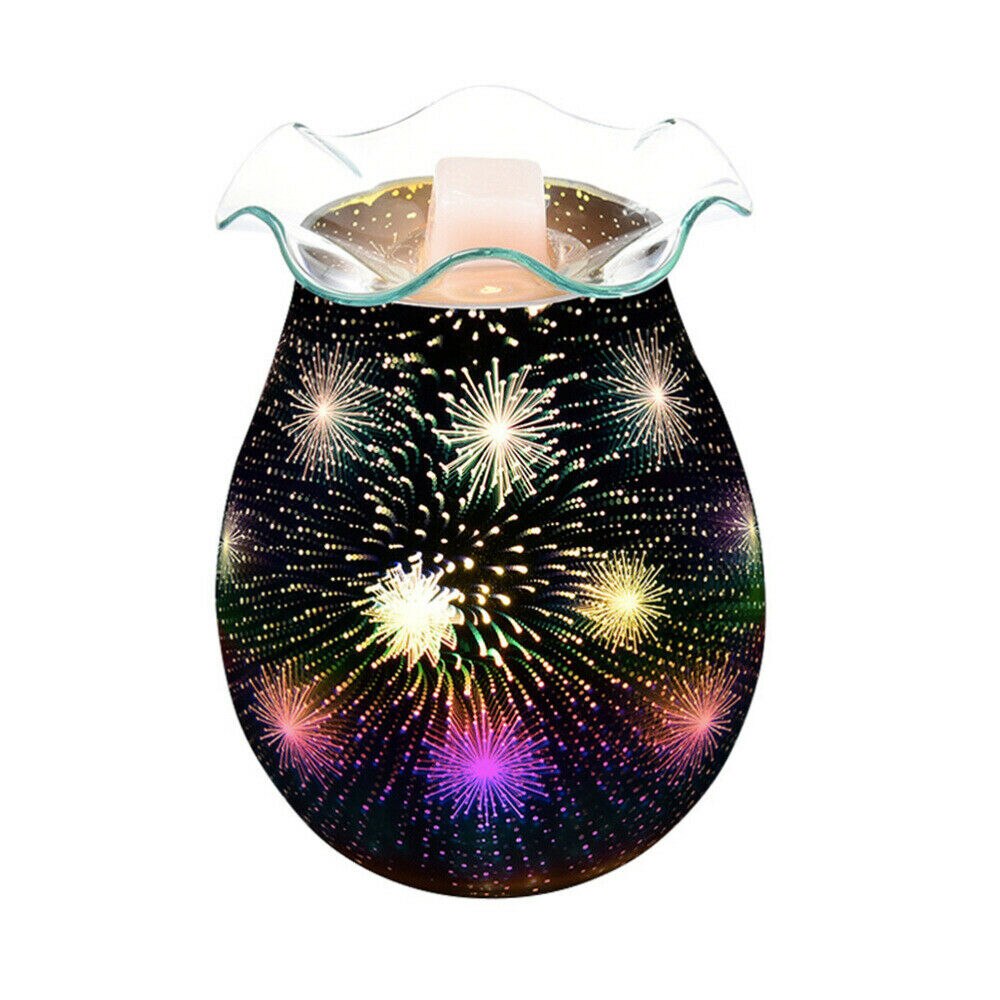 UK Plug 3D Glass Fireworks Electric Aroma Lamp Wax Melter Essential Oil Burner Aroma Night Light UK Plug Electric Aroma Lamp