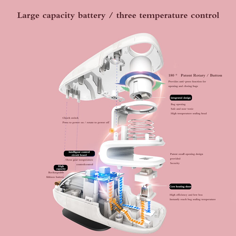 USB Charging Bag Sealer Portable Bag Sealer Handy Sealer Manual Bag Sealing Machine for Snack Grocery Bags
